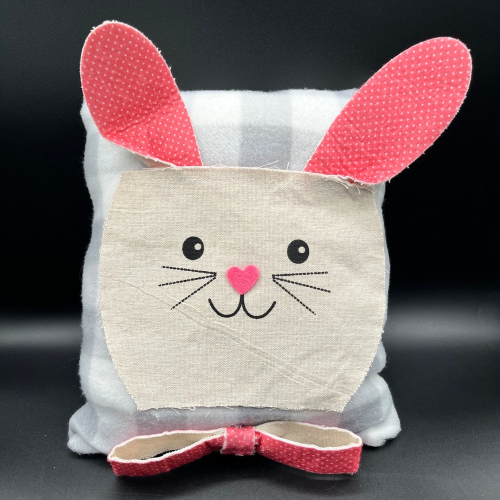 Handmade Easter Bunny Decorative Pillow Grey Buffalo Check Canvas Face 9.5x11"